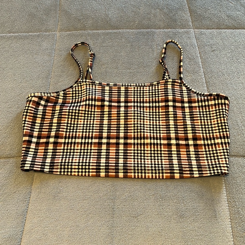 SHEIN Plaid Crop Top - Brown and Black